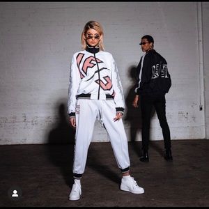 LF THE BRAND WHITE AND PINK BOMBER JACKET